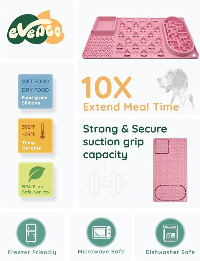 Slow Feeder Bowl for Large Dog, Silicone Lick Mat & Snuffle Mat with Suction Cups - Interactive Puzzle Feeder to Slow Eating & Keep Busy, Reduce Vomiting & Relieve Boredom (21"x 11" Pink)