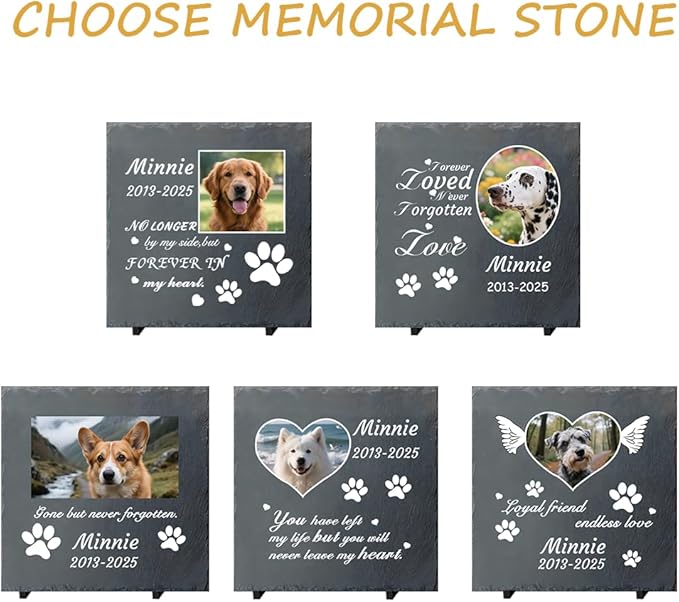 Dog Memorial Gifts for Loss of Dog, Personalized Pet Memorial Stone, Custom Dog Grave Marker with Name & Photo, Sympathy Gifts for Bereaved Pet Owners, Cemetery Decor (Style I)