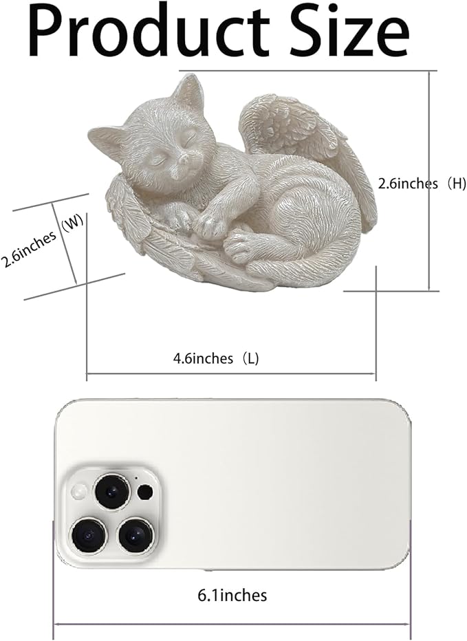 Small Cat Memorial Stone Commemorates Our Lost Fur Baby,Peaceful Sleeping Angel Statue for Garden,Indoor,Pet Grave Markers,and Loss of Cat Sympathy Gift (Milky White, Small)