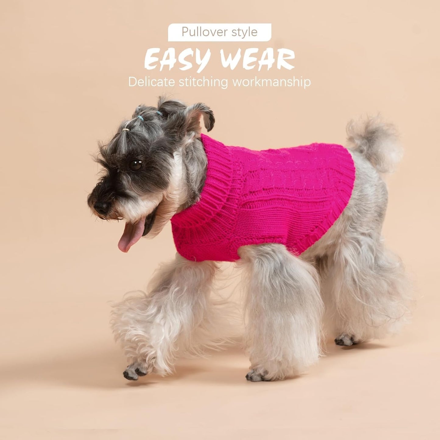 BINGPET Thermal Knitted Dog Sweater for Small Medium Large Dogs,Winter Dog Cat Coat Warm Sweartershirts Outfits,Classic Cable Knit Turtleneck Pullover Dog Jumper Coat Warm Sweartershirts(Rosered,XS)