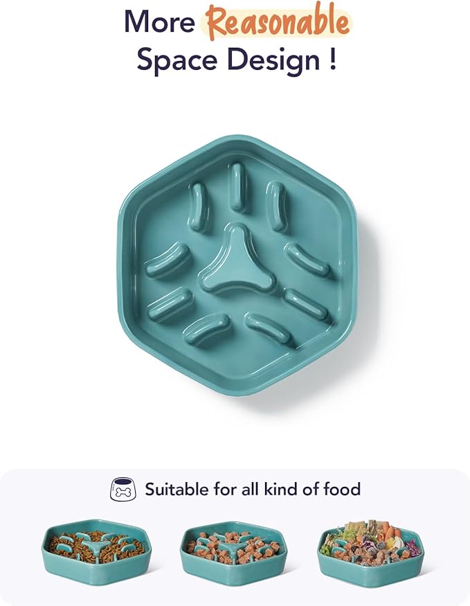 LE TAUCI PET Dog Slow Feeder Bowl Ceramic,3 Cups Puzzle Food Bowl for Small Medium Large Breed, Dog Bowls to Slow Down Eating, Maze