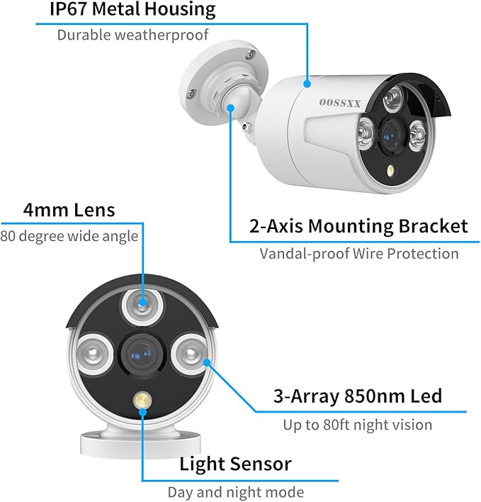 OOSSXX (HD 2.7K 5.0MP with Audio Outdoor Wired Security Camera Systems PoE Outdoor Surveillance Video System