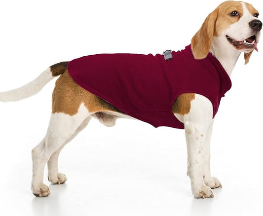 BEAUTYZOO Dog Fleece Vest Sweater Winter Jacket for Small and Medium Large Dogs with D-Ring Leash Cold Weather Coat Hoodie for XS S M Dogs Boy or Girls, Wine Red XL