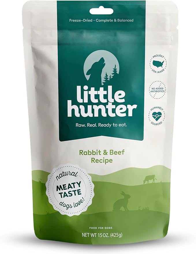 Little Hunter Freeze Dried Fresh Dog Food Raw Rabbit Recipe - Picky Eater-Approved Limited Ingredient for All Stages - High Protein, Small Batch, Grain Free Raw Dog Food, 15 oz