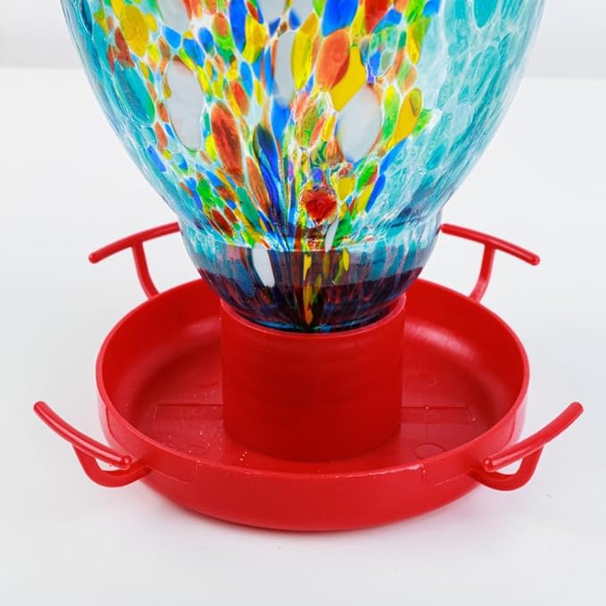 Colorful Glass Wild Bird Waterer 32 Oz Bird Water Feeder for Outdoors Garden Outside Water Cooler Tree Yard Decoration (Blue-fire)