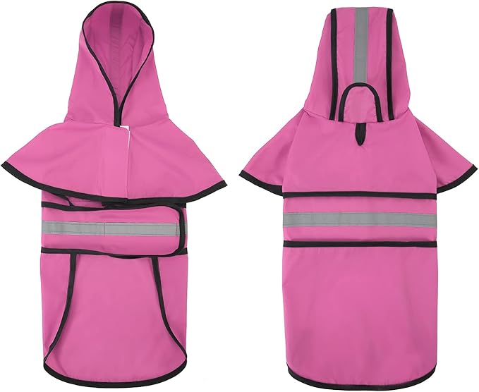 HDE Dog Raincoat Jacket Reflective Adjustable Hooded Pet Poncho Rain Coat with Leash Hole for Small to X-Large Dogs Pink - XL