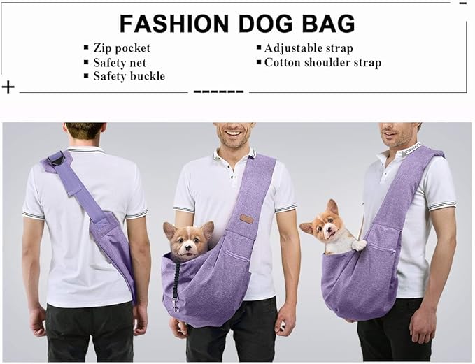 TOMKAS Medium Padded Shoulder Strap Dog Cat Carrier Sling (Purple for 8-15 lbs)