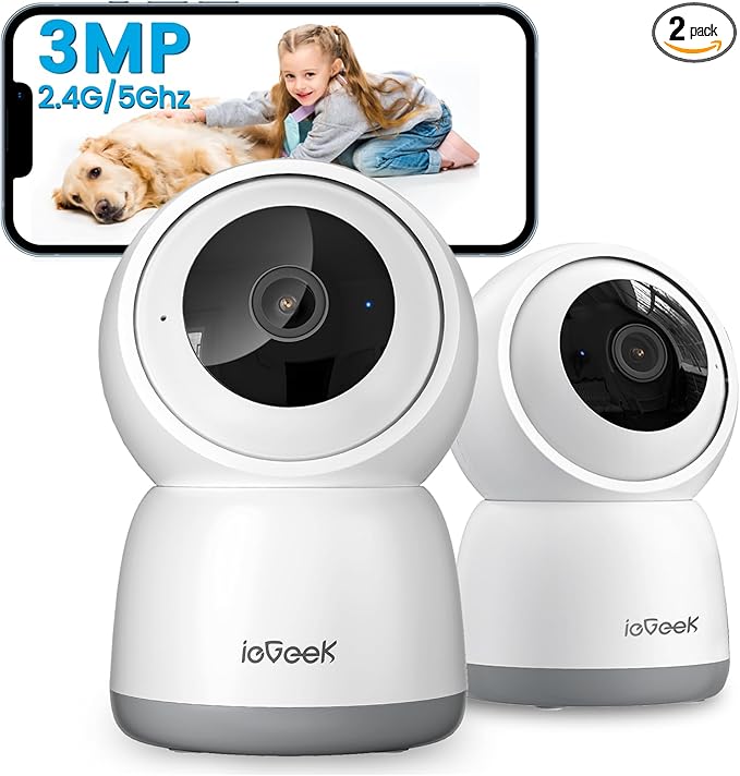 ieGeek 5MP Plug-in Indoor Camera, 5G/2.4GHz WiFi Cameras for Home Security with Phone App, Pan/Tilt Pet Camera for Baby Monitor With Motion Detection, Auto Tracking, 2 Way Audio, Night Vision (2 Pack)
