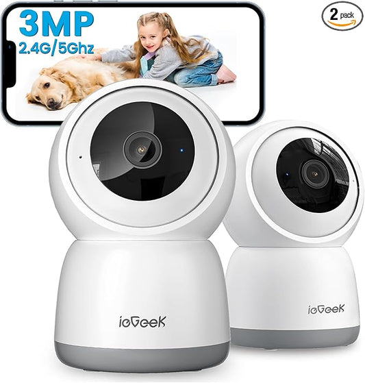 ieGeek 5MP Plug-in Indoor Camera, 5G/2.4GHz WiFi Cameras for Home Security with Phone App, Pan/Tilt Pet Camera for Baby Monitor With Motion Detection, Auto Tracking, 2 Way Audio, Night Vision (2 Pack)