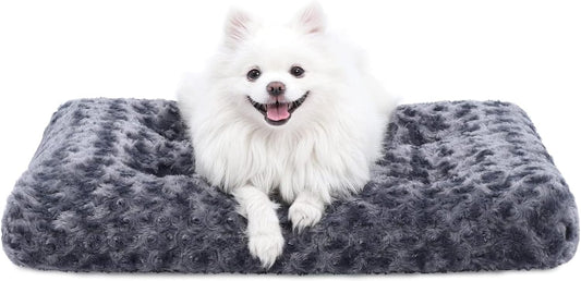 KSIIA Washable Dog Bed Deluxe Plush Dog Crate Beds Comfy Kennel Pad Anti-Slip Pet Sleeping Mat for Large, Jumbo, Medium, Small Dogs Breeds, 23" x 18", Dark Grey