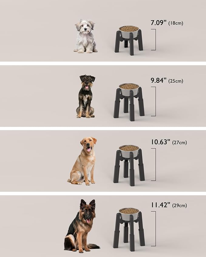 CZPET Elevated Dog Bowl, Raised Dog Bowl Stand with 51oz Stainless Steel Bowl Large Capacity, Height and Size Adjustable & Anti-Slip Stand for Large Dogs