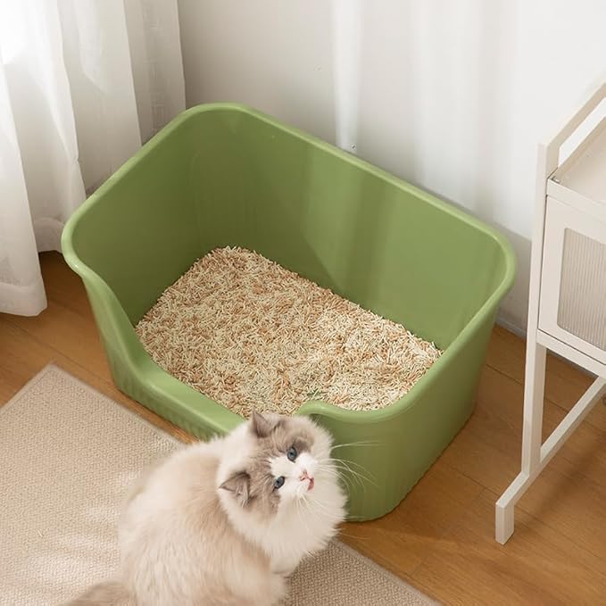 SpaceTime Large Cat Litter Box with High Sides,Cat Boxes for Indoor Cats,Cat Litter Pan for Kitty,Litter Box with Low Entry,Easy to Clean,Anti-Splashing (Yellow)