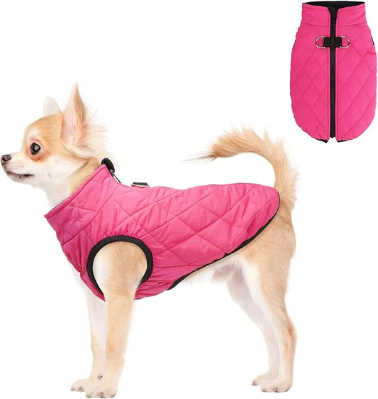 SCENEREAL Dog Winter Coat - Warm Puppy Jacket with Built-in Harness, Waterproof, Fleece Puffer Vest, Windproof Snow Clothes for Small to Medium Dogs