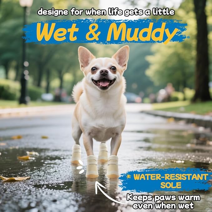 Dog Shoes for Small Dogs, Breathable Dog Boots Paw Protector for Hot Pavement Winter Snow, Dog Booties with Rugged Anti-Slip Sole for Hardwood Floors Outdoor Walking Light Khaki Size 3