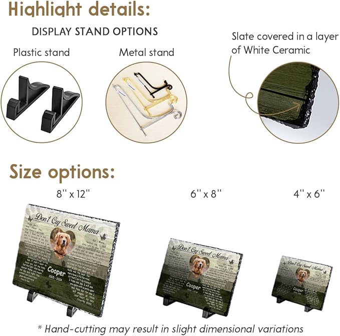 Custom Memorial Stone Gifts - 'Don't Cry Sweet Mama' - Diverse Background Palette, Sympathy Gift for Women and Mom Losing Beloved Pet - Caring Gesture for Dog & Cat Lovers