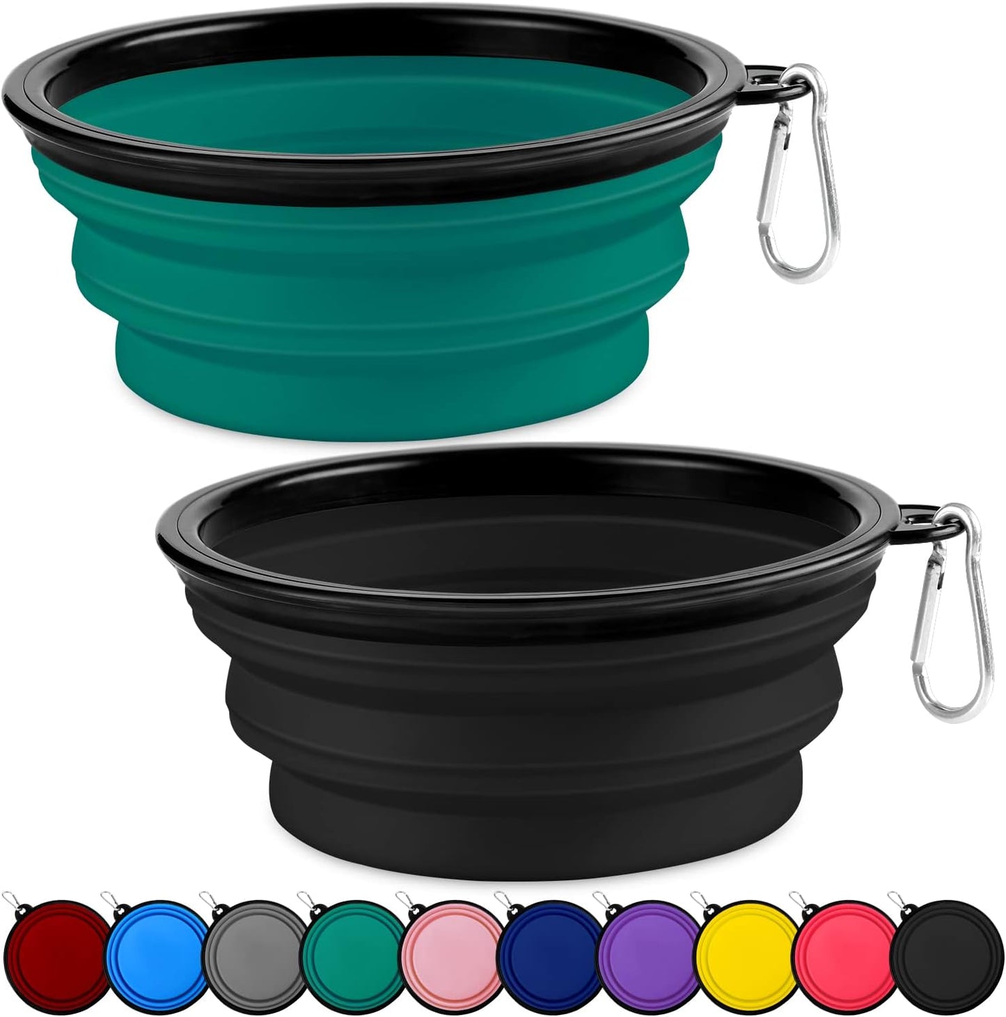 Collapsible Dog Bowls-2 Pack Large Size for Large/Medium Dogs, Pet Travel Water Bowl, Dogs Cat Portable Water Bowl, Dog Pet Feeding Watering Dish Outdoor Hiking Parking Traveling with 2 Carabiners
