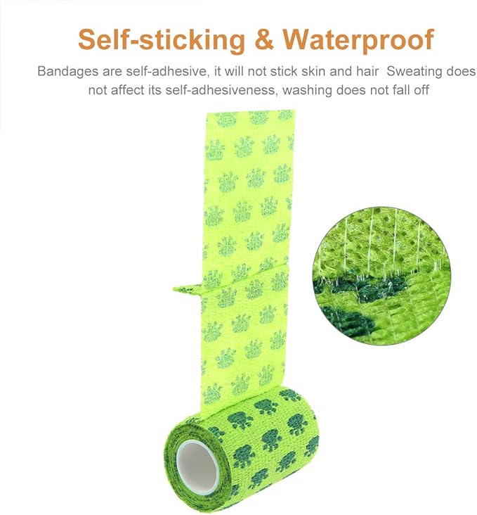 AUPCON Vet Wrap Cohesive Bandages Bulk Self Adhesive Bandage Wrap Self Adherent Wrap Non-Woven for Dogs Pet Animals & Ankle Sprains & Swelling 2 Inch x 5 Yards (3 Inch Print Claw)