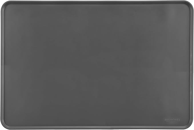 Amazon Basics Waterproof Anti-Slip Silicone Pet Food and Water Bowl Mat, 24 x 16 inches, Grey, Solid
