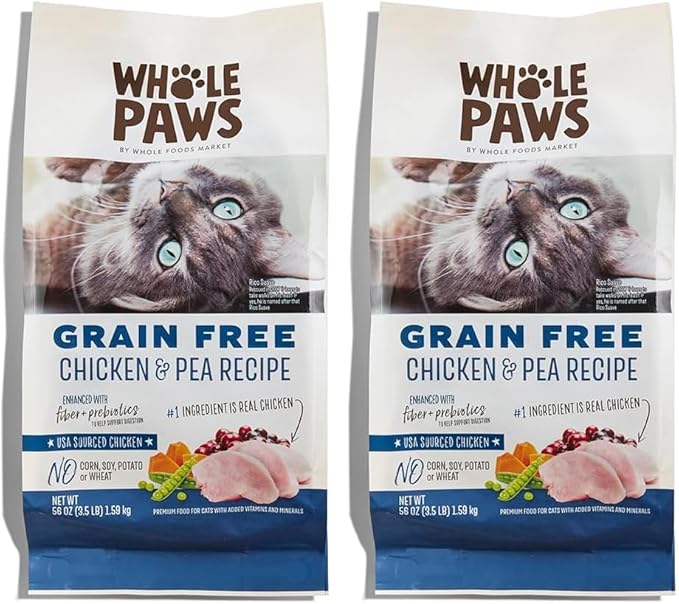 Whole Paws, Grain-Free Dry Cat Food, Chicken & Pea Recipe, Enhanced with Fiber & Prebiotics, 3.5 lb (Pack of 2)
