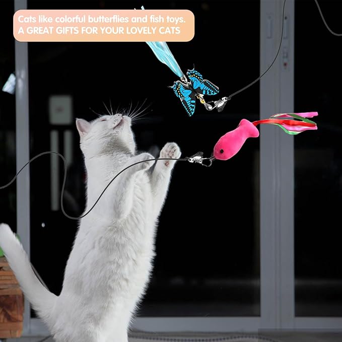 Retractable Cat Toy Wand, 12 Packs Interactive Cat Feather Toys, 9 Assorted Teaser Refills with Bell for Kitten (Pink)