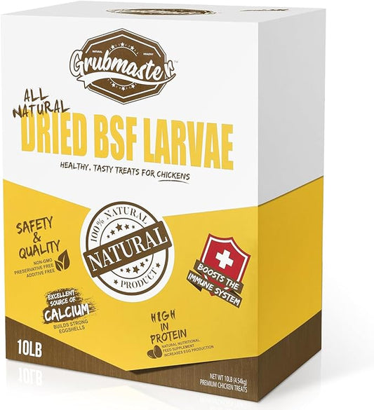 Dried Black Soldier Fly Larvae for Chickens, Natural Healthy Chicken Treats for Backyard Poultry - 10 lb. Bag