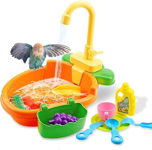 Bird Bath Shower, Bird Bath for Cage with Faucet, Parrot Shower Bathtub Parrot Automatic Bathing Box, Bird Baths for Parakeets, Ferret, Budgie, Goldfinch, Cockatiel, Lovebird and Small Birds (Orange)