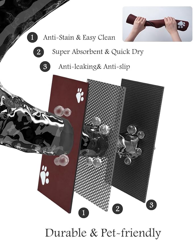 Pet Feeding Mat-Absorbent Dog Mat for Food and Water Bowl-No Stains Quick Dry Water Dispenser Mat-Dog Accessories Pet Supplies-Bowl for Messy Drinkers（RED,12"x19"