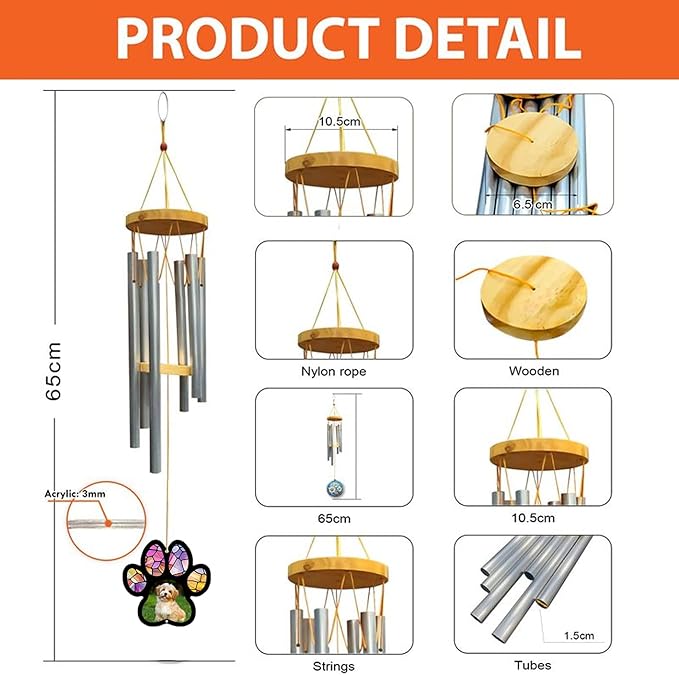 Personalized Hand Dog Wind Chimes Sun Catcher, Dog Memorial Winds Chime, Pet Loss Wind Chimes Sun Catcher, Gifts for Dogs Lovers, Sympathy Pet Winds Chime 2