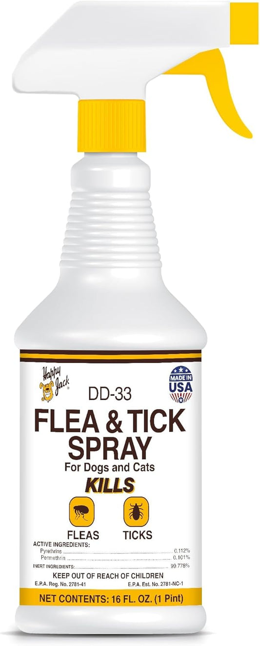 Happy Jack DD-33 Flea and Tick Spray for Dog and Cat, Flea Treatment & Control, Water-Based Formula Kills Fleas & Ticks Effectively Yet Gentle on Skin & Hair, 16 oz