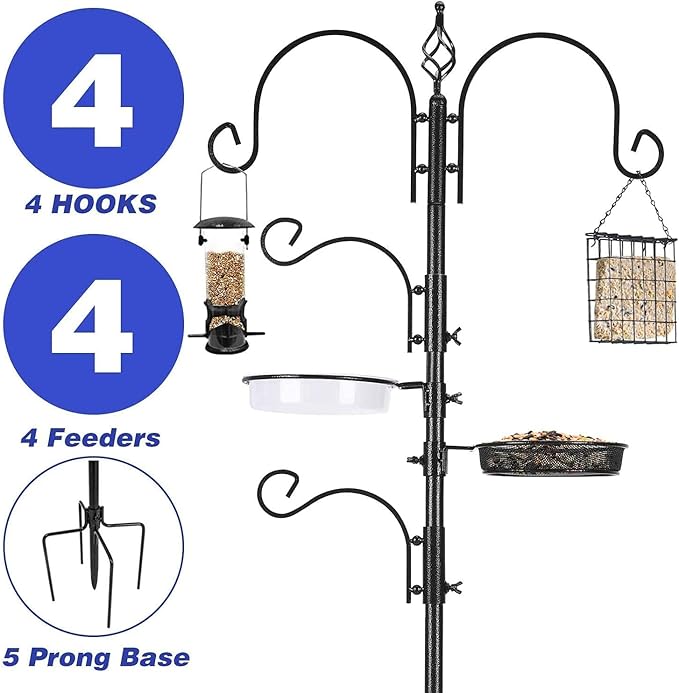 ERYTLLY Bird Feeding Station Kit Bird Feeder Pole Wild Bird Feeder Hanging Kit Planter Hanger Multi Feeder Hanging with Metal Suet Feeder Bird Bath for Attracting Wild Birds