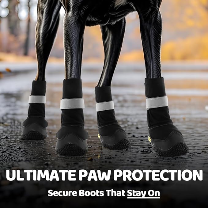 Hcpet Dog Shoes, Dog Boots & Paw Protectors for Winter Snowy Days, Rainy Weather, Outdoor Anti-Slip Sole Dog Booties for Hardwood Floor Black-Leg 8