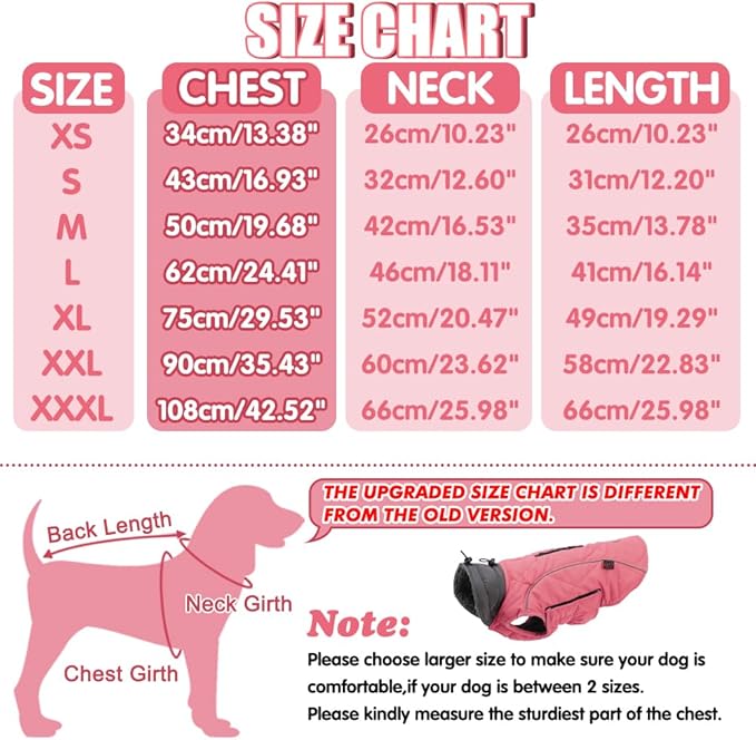 EMUST Winter Coats - Warm Dog Jacket, British Style, Fleece, Windproof for Cold Weather, Pink, XS