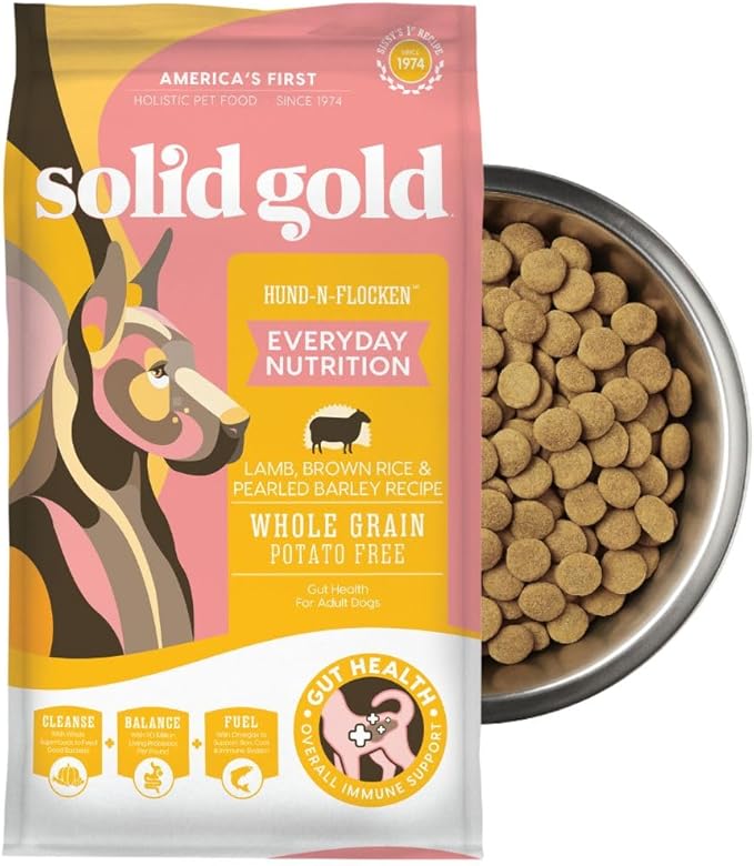 Solid Gold Lamb Dog Food Dry for Adult & Senior Dogs– High Protein Healthy Dog Kibble for Medium & Large Breeds – Whole Grain, Omega 3 & Digestive Probiotics for Gut Health & Everyday Nutrition – 4 LB