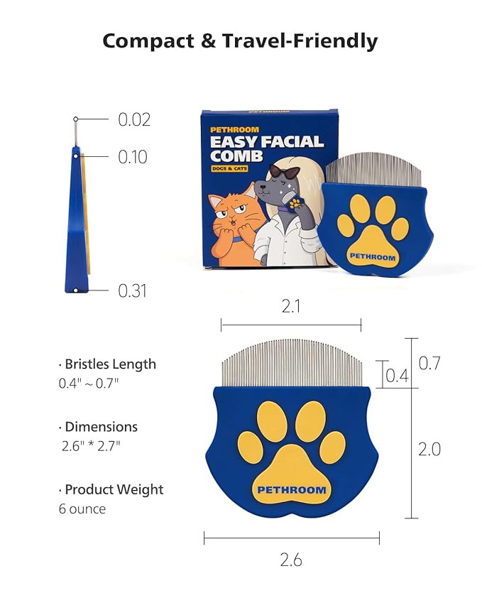 [PETHROOM] Professional Eye Comb for Pets | Stainless Steel Tear Stain Remover for Cats & Dogs | Gentle Round-Head Grooming Tool | Compact & Portable for Eye Gunk Removal