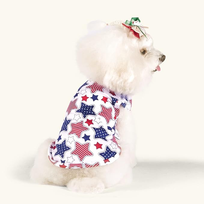 CuteBone 4th of July Dog Shirts 2-Pack Soft Pet Clothes Breathable Summer Vest for Small Puppy and Stretchy Cat Apparel 2BX13XL