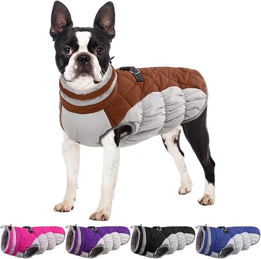 Winter Dog Coat,Large Dog Jacket,Waterproof Pet Jacket with Back Zipper,Pet Coat with Harness Built in,Warm Dogs Coat with Fleece Lined,Snow Jacket Clothes French Bulldog Shiba Inu,Brown,L