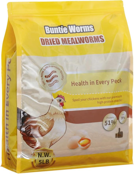 Dried Mealworms 5LB, 100% Natural, Non-GMO Mealworms for Chickens – High Protein Chicken Feed Meal Worms for Wild Birds, Chickens, Ducks and Turtles