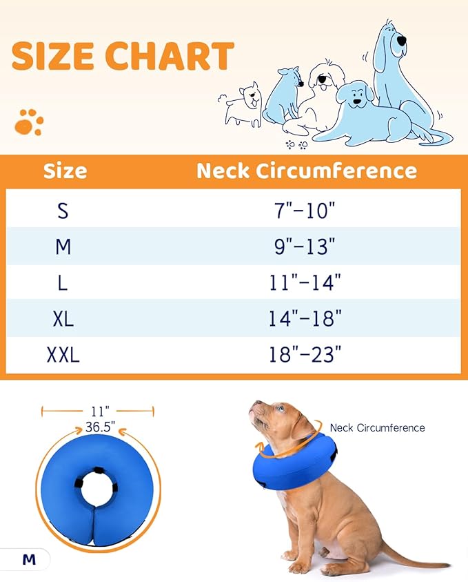 Supet Inflatable Dog Cone Collar for Large Medium Small Dogs, Soft Cone Collar for Dogs Cats, ECollar Doggie Neck Donut Dog Cone Alternative After Surgery