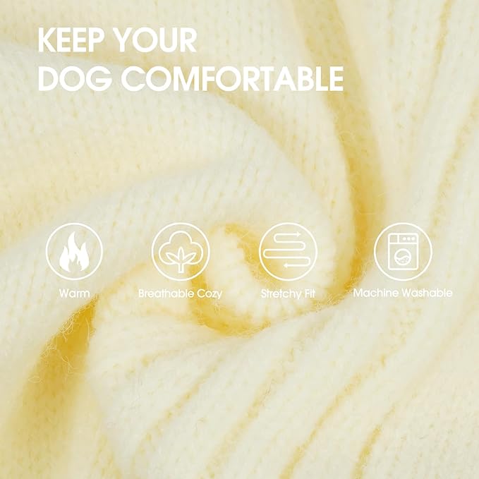 IECOii XL Dog Sweater,Winter Doggy Clothes for Large Dogs Girl Boy,Warm Pullover Soft Dog Sweater Turtleneck,Lightweight & Good Stretch for Active Dogs Like Beagle,Border Collie (White,XLarge)