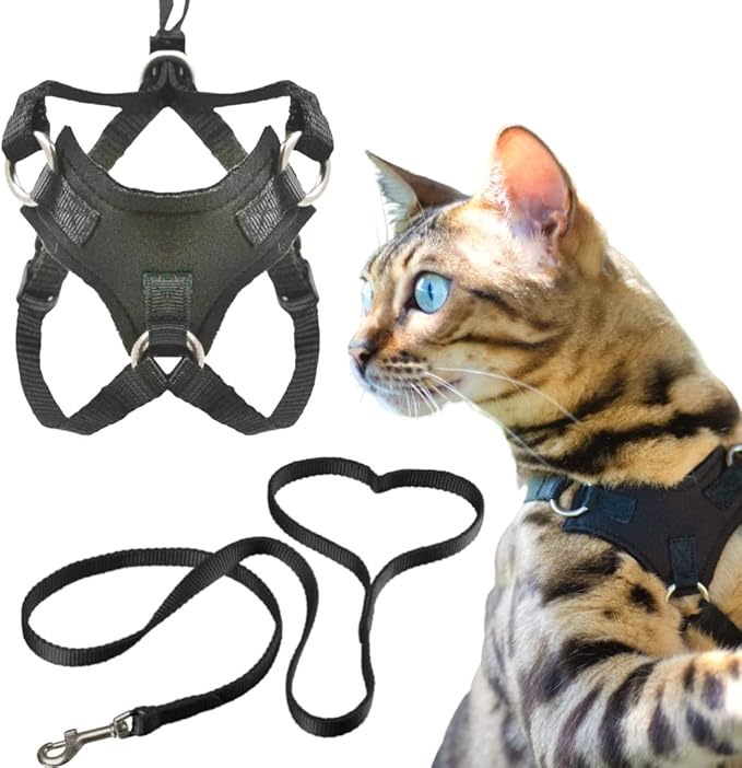 Houdini™ Escape Proof Cat Harness and Leash Set by OutdoorBengal – Black, Medium Cat Harness for Walking