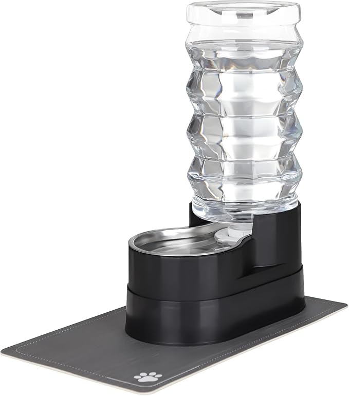 RIZZARI Large Water Dispenser for Dogs: 9L Black Automatic Stainless Steel Gravity Raised Pet Feeder for 30-60 LBS Elderly Pet Dogs with Spine Problems in Living Room Garage