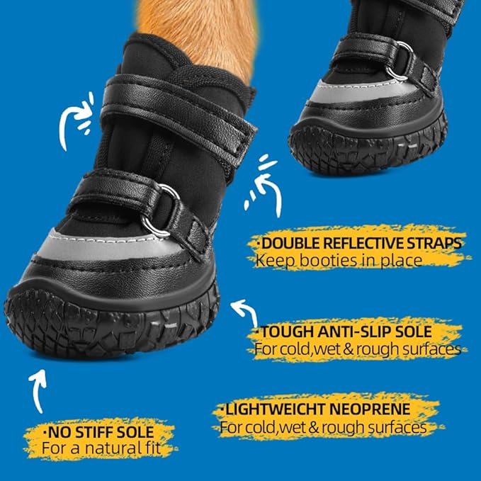 Dog Shoes for Small Dogs, Breathable Dog Boots Paw Protector for Hot Pavement Winter Snow, Dog Booties with Reflective Strips Rugged Anti-Slip Sole for Hardwood Floors Walking Black Size 1