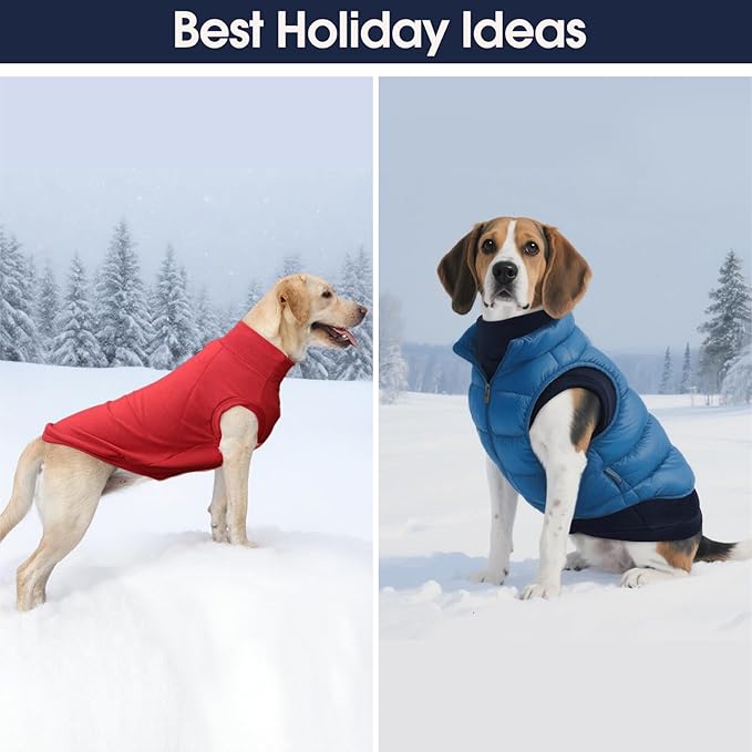 IECOii 2 Pack 3XL Dog Sweater for Labrador, Stretchy Fleece Coat for Large Dogs Boy Girl, Labrador, Comfort Pet Jacket Warm Fleece Sweaters with Leash Hole for Fall & Winter (Size XXXL, Blue & Red)