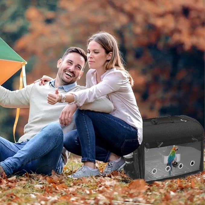 SUERTREE Bird Carrier Bag Bird Travel Cage with Stand, Lightweight Backpack for Parrot, Portable Bird Travel Bag, Pet Transparent Breathable Travel Cage, Black