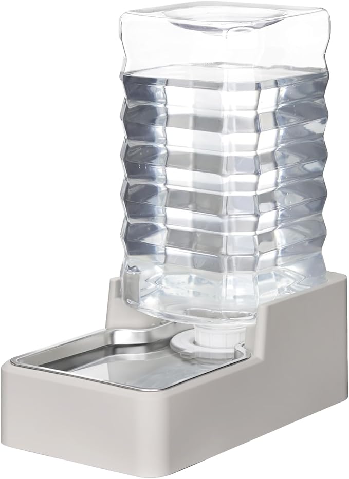RIZZARI Stainless Steel Pet Water Feeder: 9L Automatic Leak-Proof Gravity Dispenser for Cats Dogs Indoor Outdoor Use（Beige with Filter,9L）