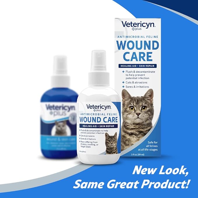 Vetericyn Plus Cat Wound Care Spray | Feline Healing Aid and Skin Repair for Wounds, Sores, and Abrasions, Provides Itch Relief for Cats Irritated Skin. 3 Ounces
