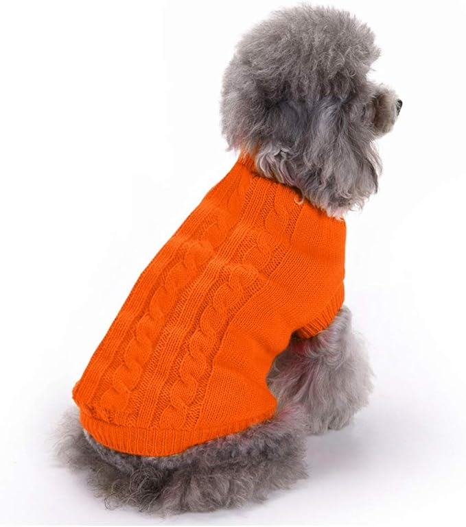 Dog Sweater, Warm & Soft Acrylic Blend, Orange, Large, Turtleneck, Solid, Casual, Adult, Machine Washable, Stretchable, Winter, Pet Apparel, Sweater, Dog, Cat