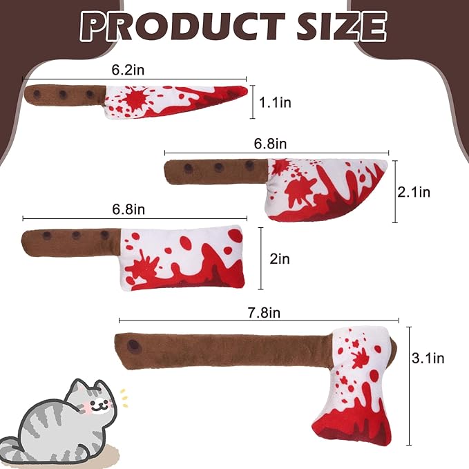 EXPAWLORER Cat Catnip Toys- 4 Psc Interactive Stuffed Knife Cat Nip Toy for Indoor Cats, Bite Resistant Chew Toys Teeth Cleaning Gift for Kitten