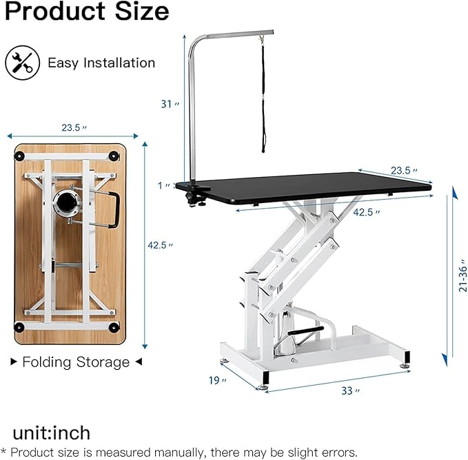 Hydraulic Pet Dog Grooming Table for Dogs, Heavy Duty Professional Large Drying Table with Adjustable Arm Noose, Maximum Capacity Up to 300lbs, 42.5''/Black