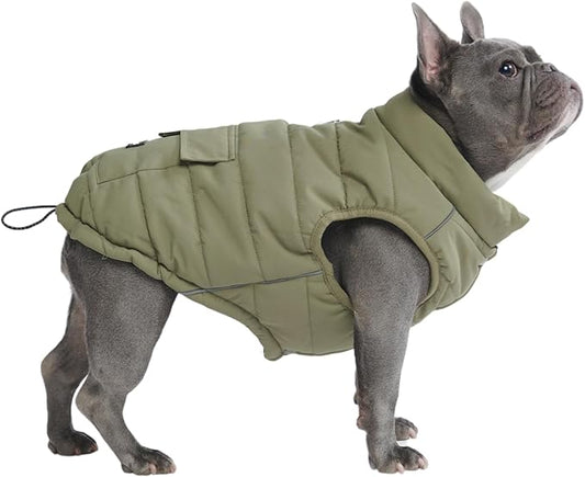 Spark Paws Dog Winter Jacket, Water-Resistant Coat, Warm Reflective Windproof Fleece-Interior, for Medium and Large Dogs - Olive - L